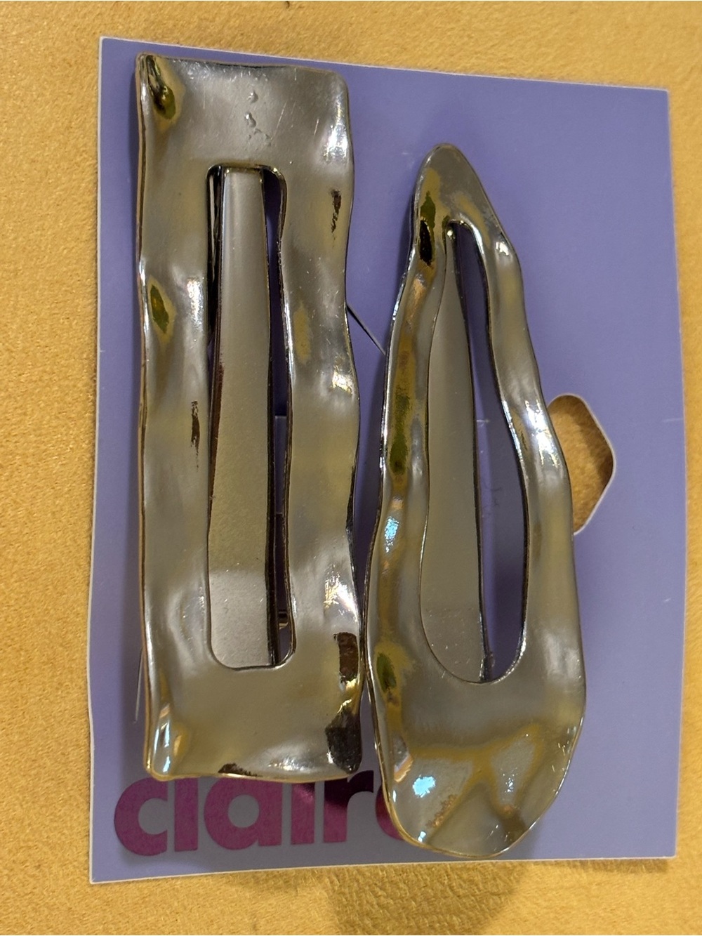 Claire's Shiny Silver Sculpted Hair Clip Duo